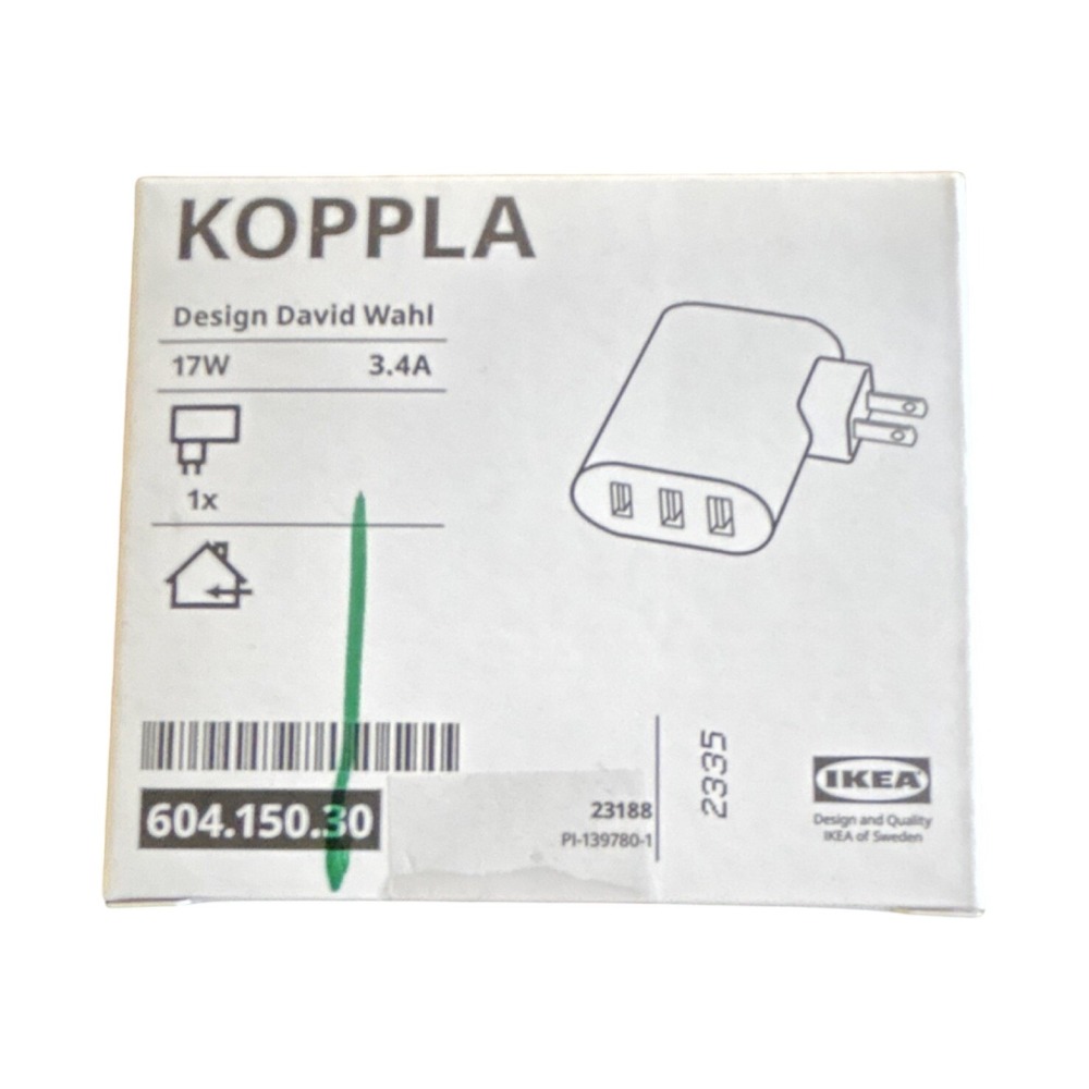 IKEA KOPPLA 3-Port USB Wall Charger 17W 3.4A Model 604.150.30